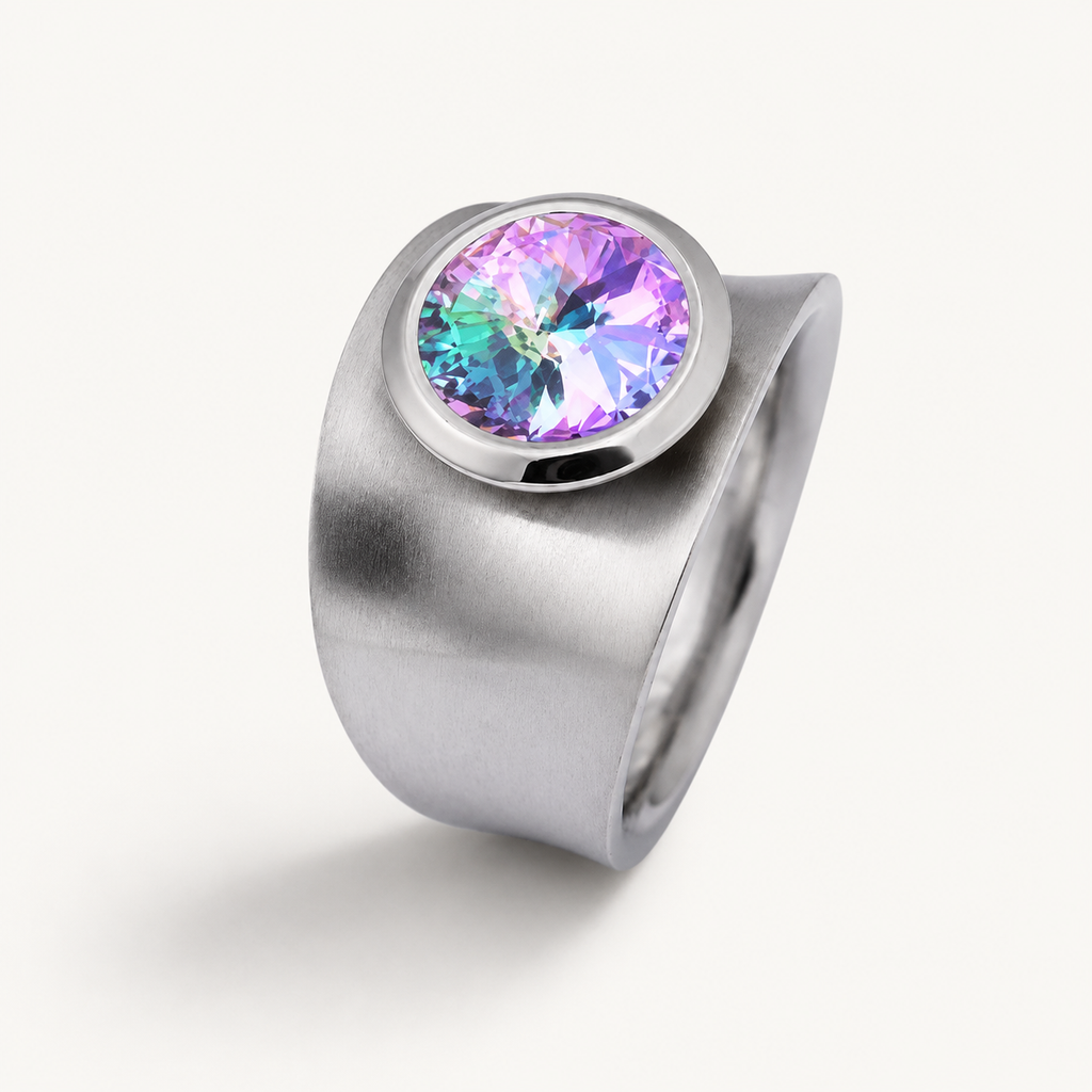 Statement Ring mit Wunschstein aus Edelstahl