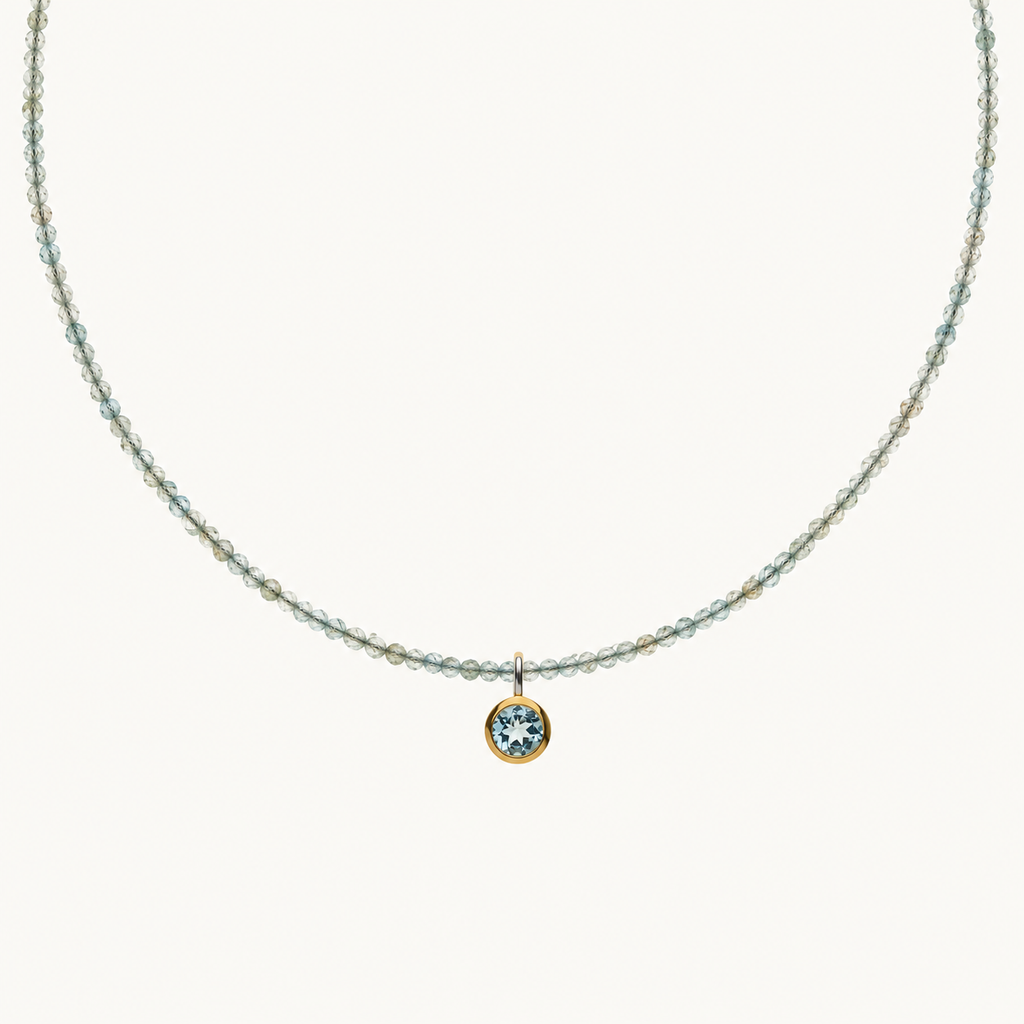 Facettierte Aquamarin-Kette mit blauem Topas-Anhänger