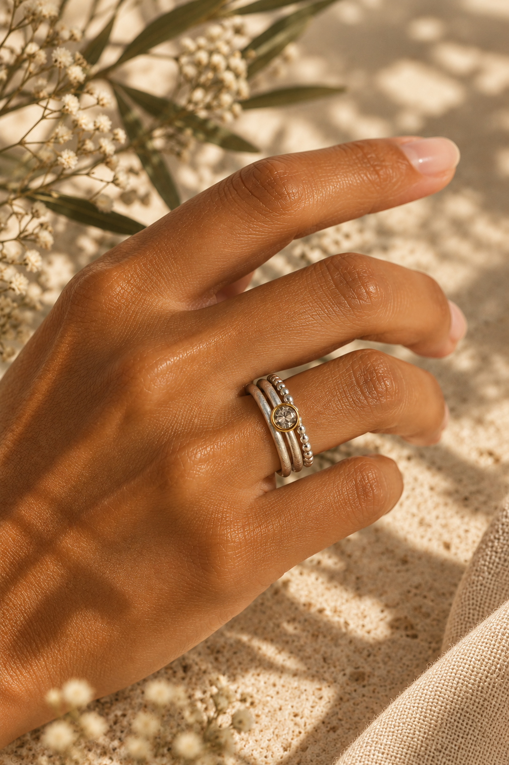 Stacking Ring Set mit weißem Topas · 3-teilig